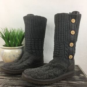 UGG Gray Knit Leland Fold Over Calf Height Crochet Boots 9